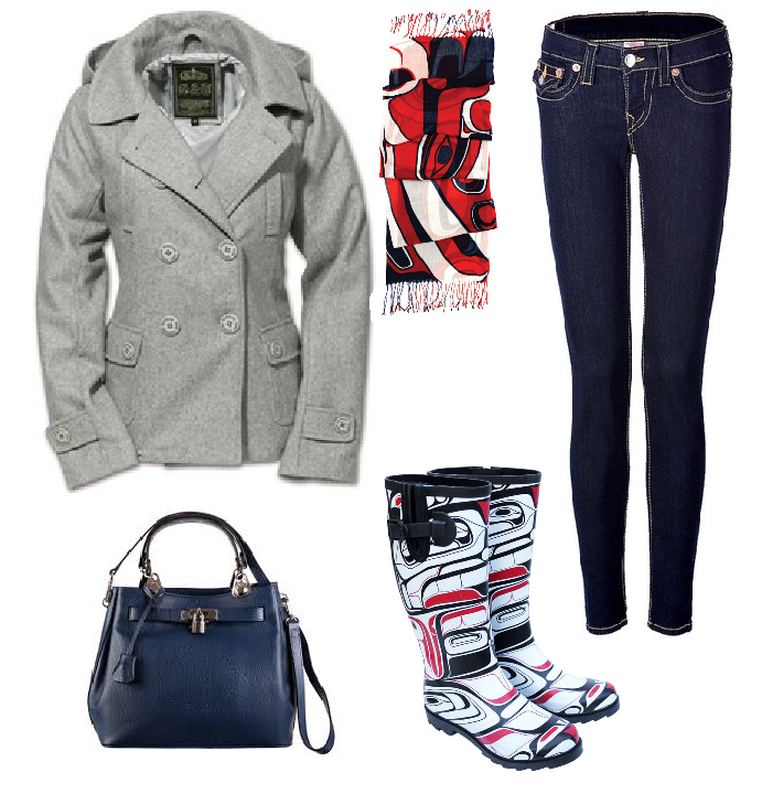 Jeans, boots, purse, scarf and jacket